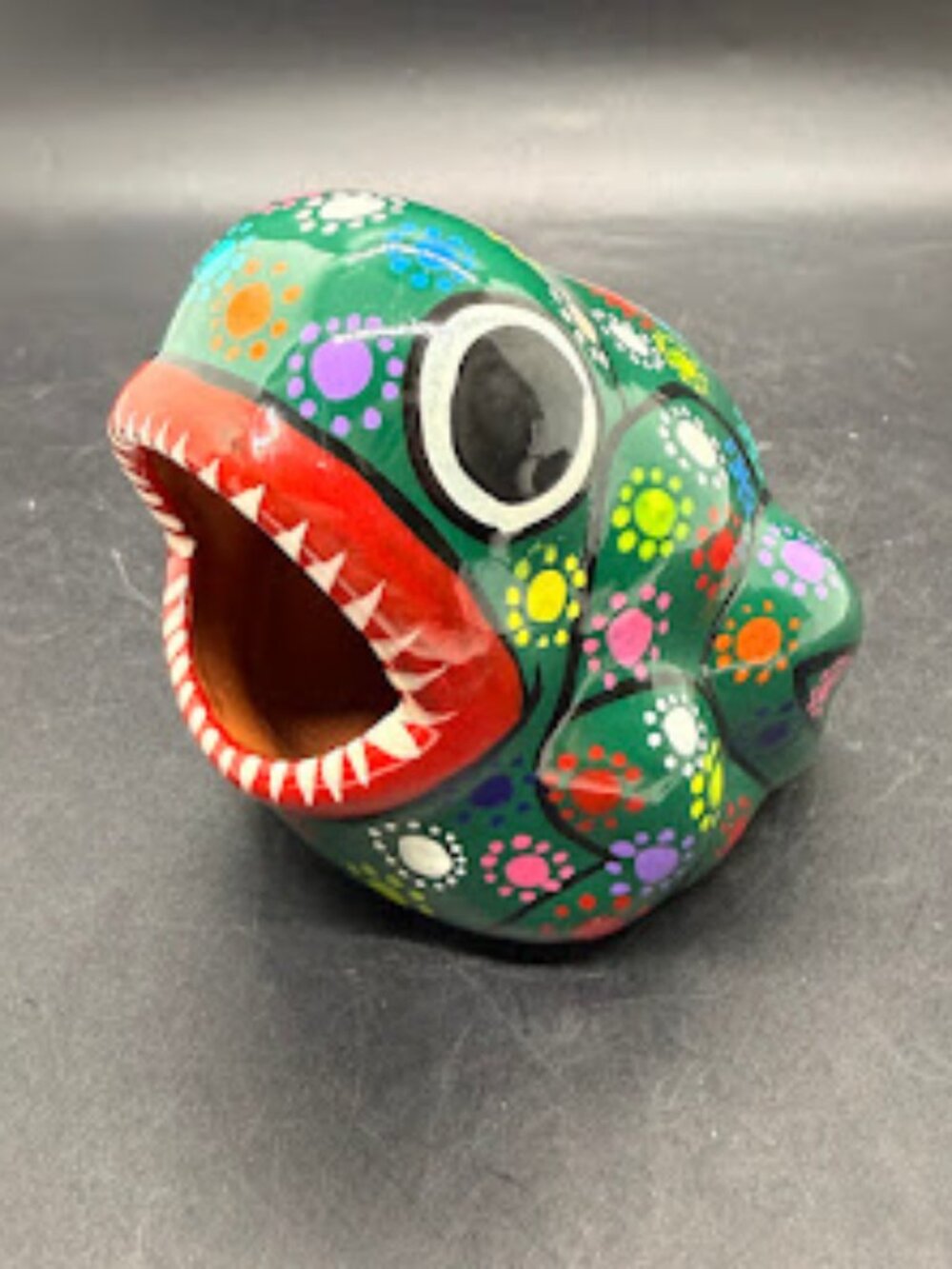 Talavera Mexican Pottery Wide Big Mouth Frog Trinket Dish Holder Folk Art 3"